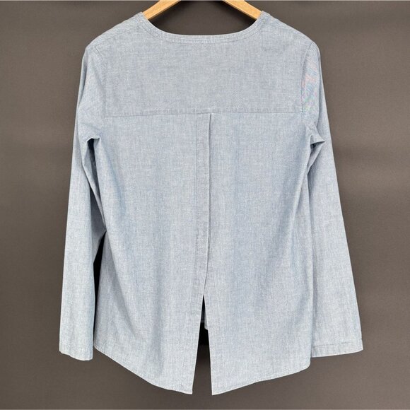Theory Women's Ofelia Cotton Chambray Split Back Tunic Blouse S Light Blue - Picture 3 of 8